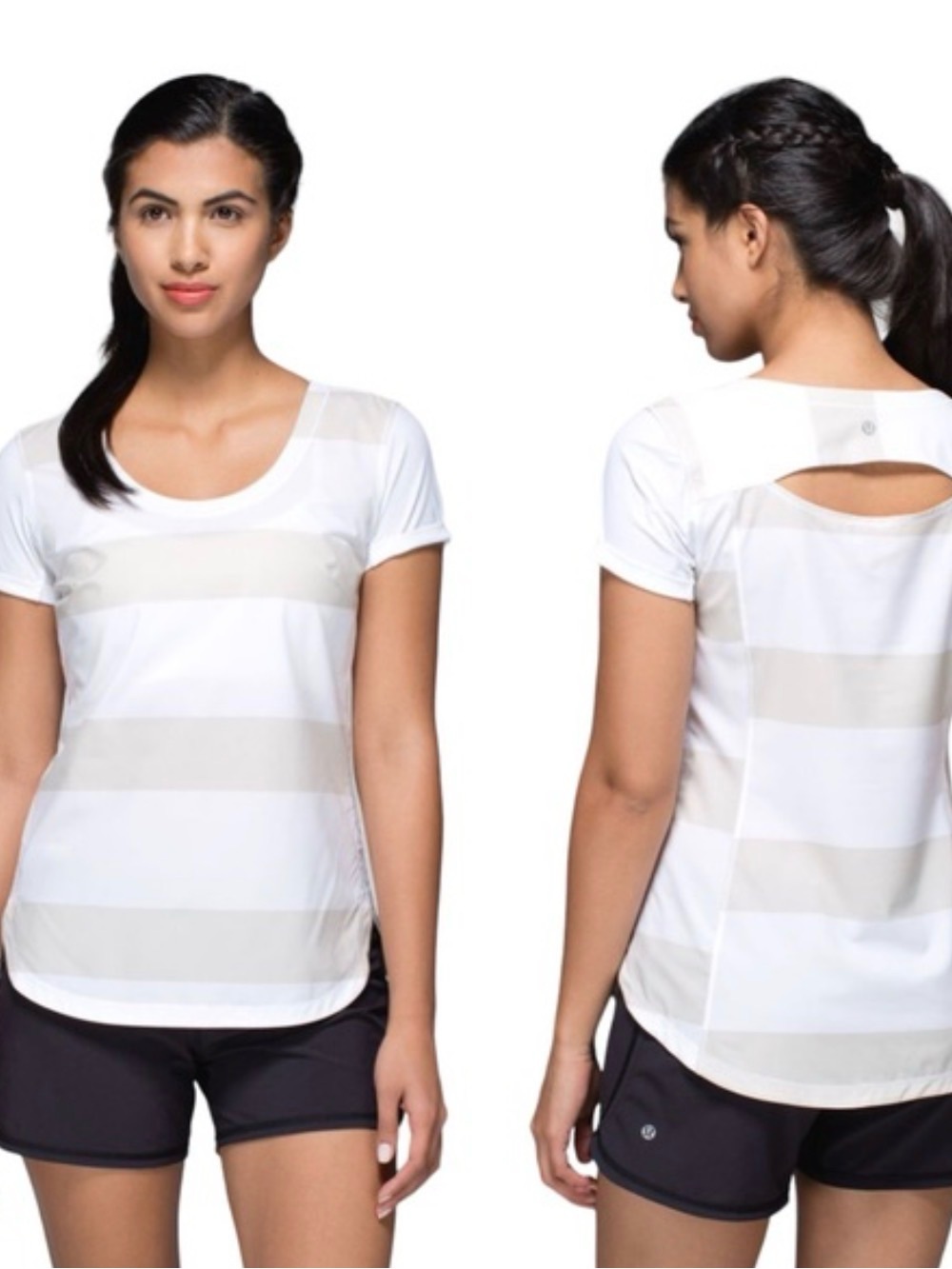 lululemon athletica White and Beige Striped Short Sleeve Tee